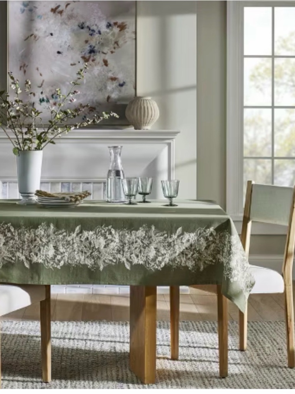 Target Green Tablecloth with White Botanical Border
